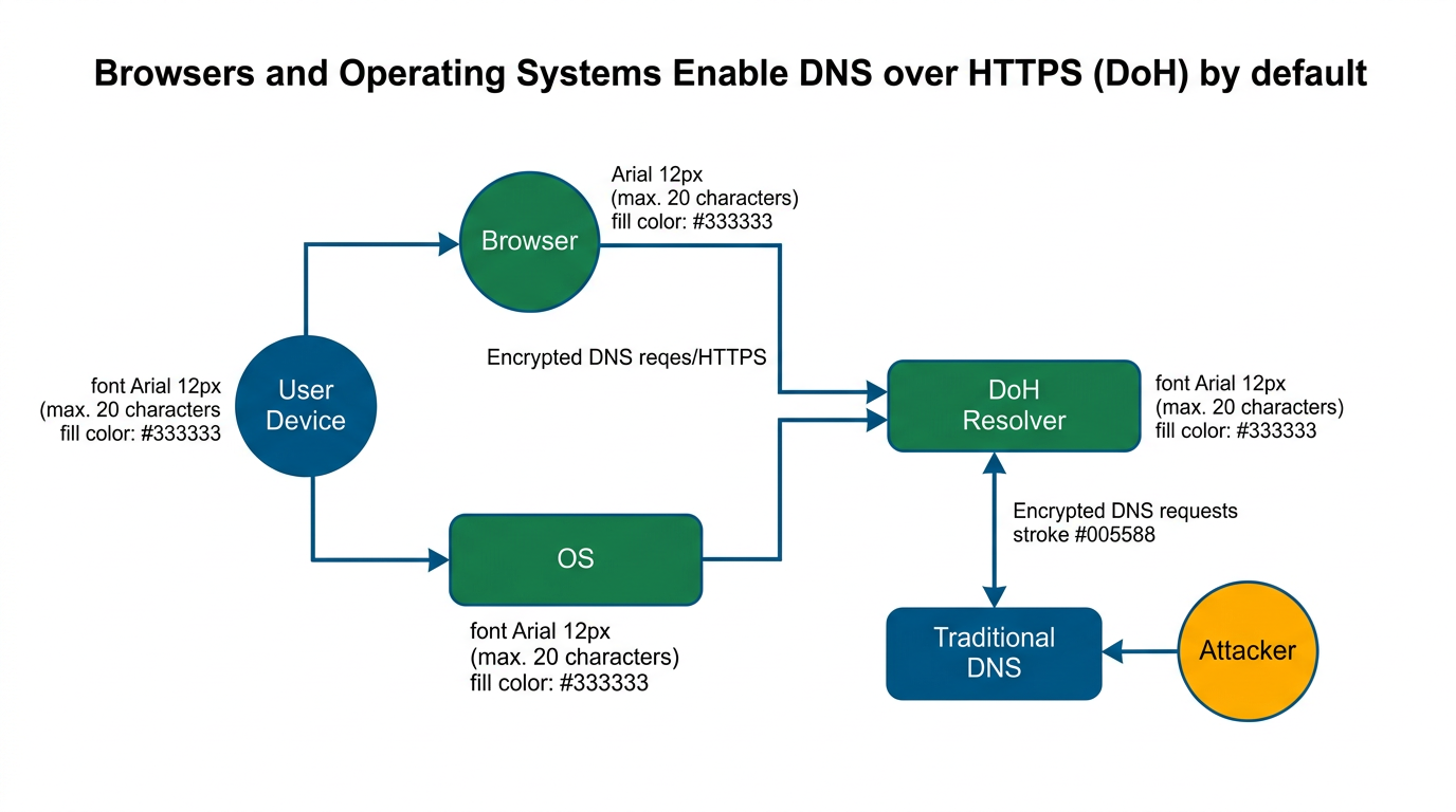 Diagramma: Browser e OS abilitano DoH di default