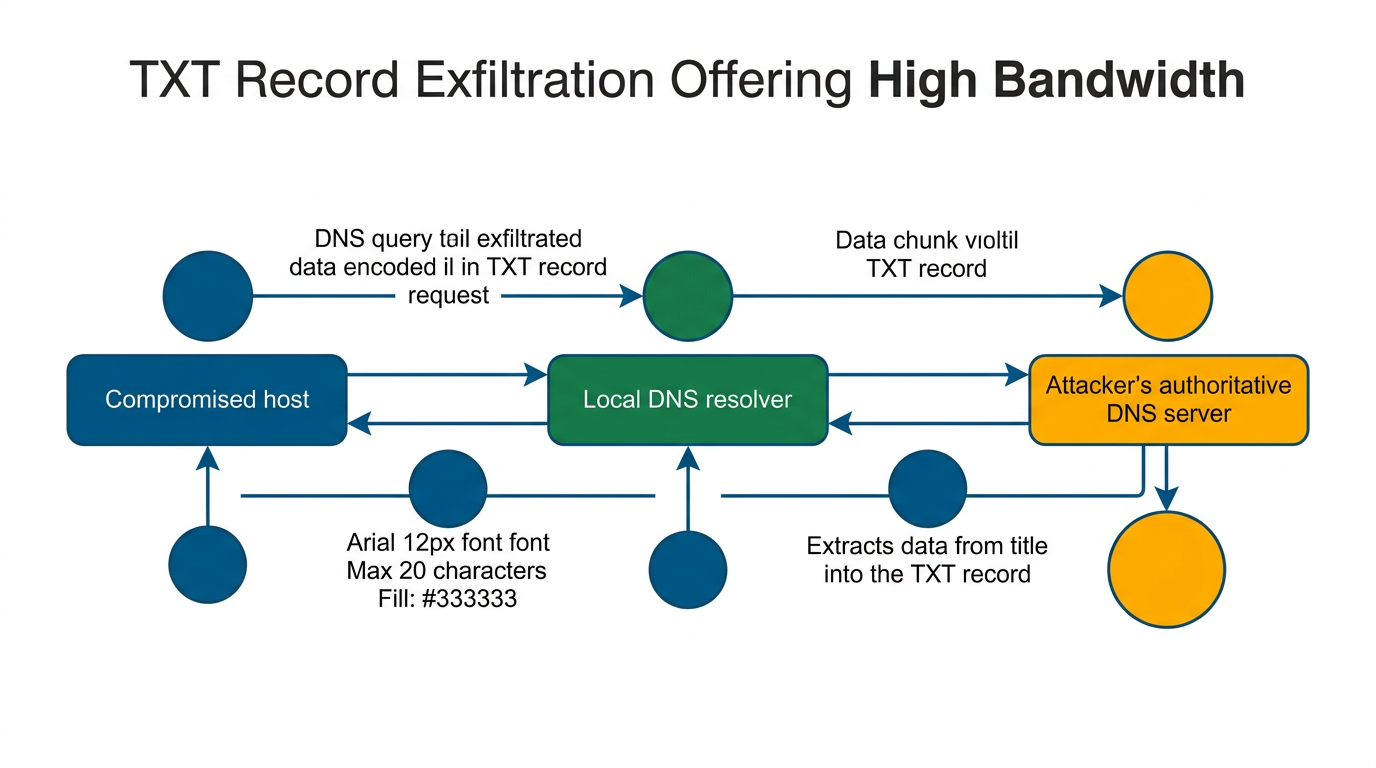 Diagramma: TXT record exfiltration offre la banda più alta