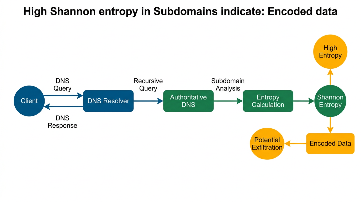 Diagramma: Entropia di Shannon elevata nei subdomini indica dati codificati