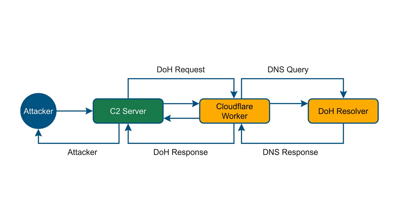 Diagramma: Gli attaccanti usano Cloudflare Workers e serverless come infrastruttura DoH